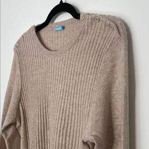 J McLaughlin 100% Cashmere Button Shoulder Ribbed Sweater Tan XL